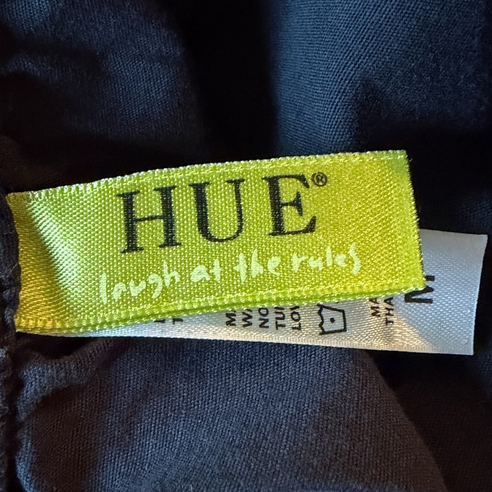 HUE Black Elastic Waist Pants with Pink & Green Dot Embroidery size Medium - Picture 5 of 6